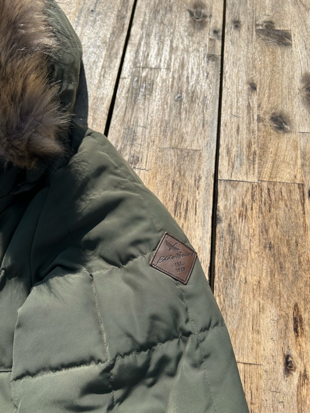 Eddie Bauer Olive Green Quilted Jacket with Hood Trim - Picture 2 of 9